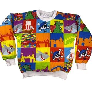 Legoland Vintage Colorful Graphic Print Crewneck Reversible‎ Sweatshirt *READ